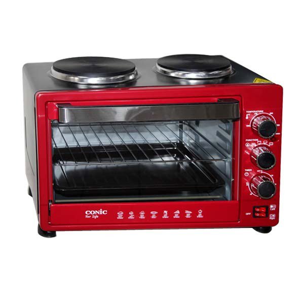 Table Top 2 in 1 Oven With 2 Plate Stove Red