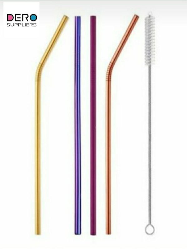 5 Piece Multi Colour Stainless Steel Straw Set