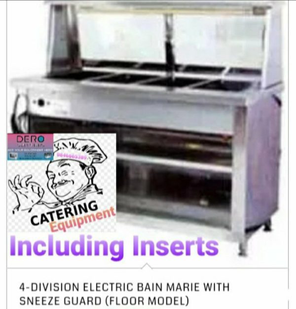 4-DIVISON ELECTRIC BAIN MARIE WITH SNEEZE GUARD (FLOOR MODEL) PLUS INSERTS