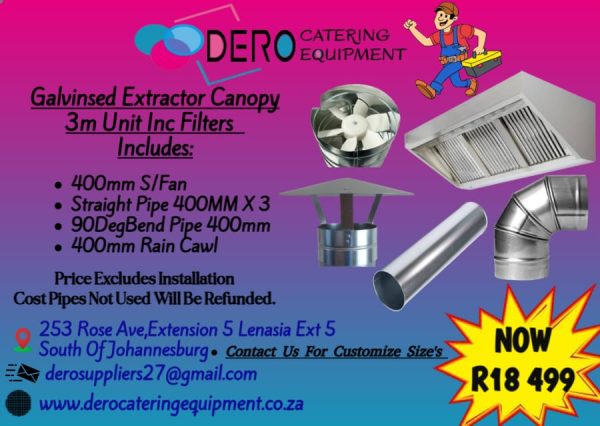 3m Galvanised Extractor Canopy Set