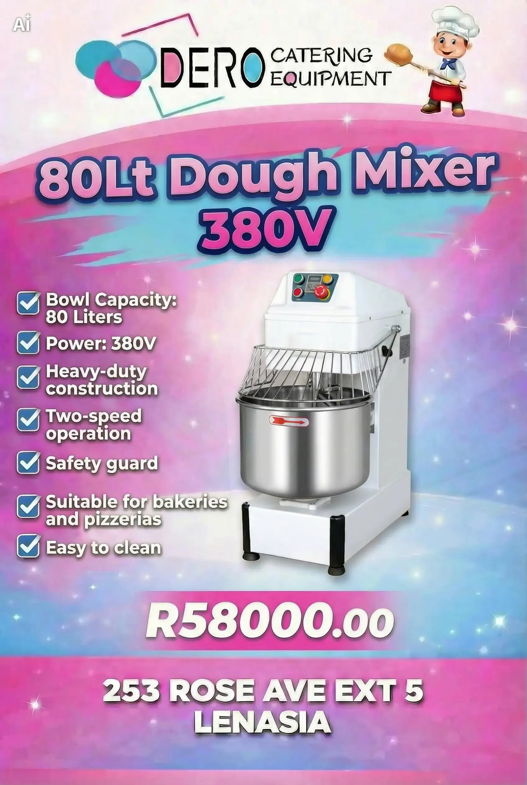 Industrial 80Lt Dough Mixer 380V