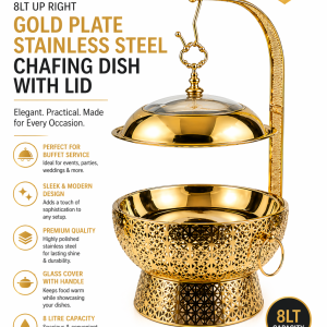 8LT Up Right Gold Plate Stainless Steel Chafing Dish With Lid
