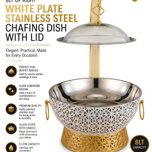 8LT Up Right White Plate Stainless Steel Chafing Dish with Lid