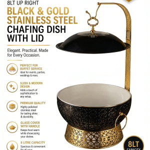 8LT Up Right Black & Gold Stainless Steel Chafing Dish With Lid