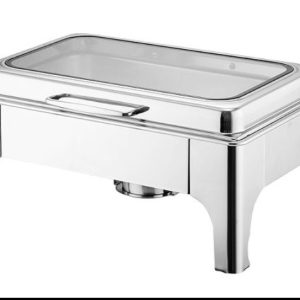 Sliver Rectangular Chafing (Double) Dish - With Large Full Glass Display Window