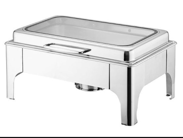 Sliver Rectangular Chafing (Double) Dish - With Large Full Glass Display Window