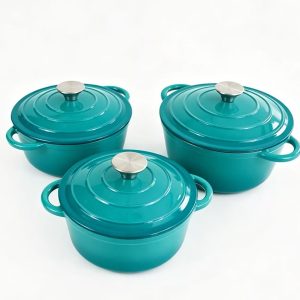 Cast Iron Pot Set (3pc) Color (Cyan)